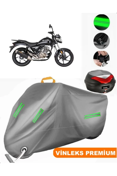 MotoEN  Vinleks Gri Mondial 125 Vulture i Arka Çanta Uyumlu Motosiklet Brandası (Kilit Uyumlu)
