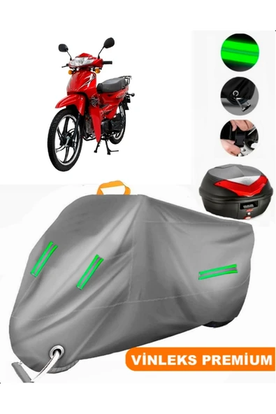 MotoEN  Vinleks Gri Mondial 100 SFC Snappy X Arka Çanta Uyumlu Motosiklet Brandası (Kilit Uyumlu) ürün görseli 1