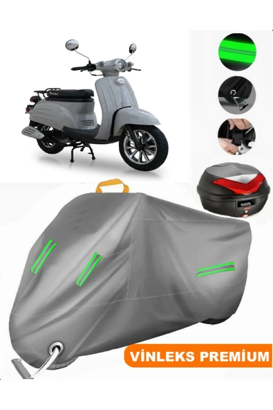 MotoEN  Vinleks Gri Motolux Efsane 50 Arka Çanta Uyumlu Motosiklet Brandası (Kilit Uyumlu) ürün görseli