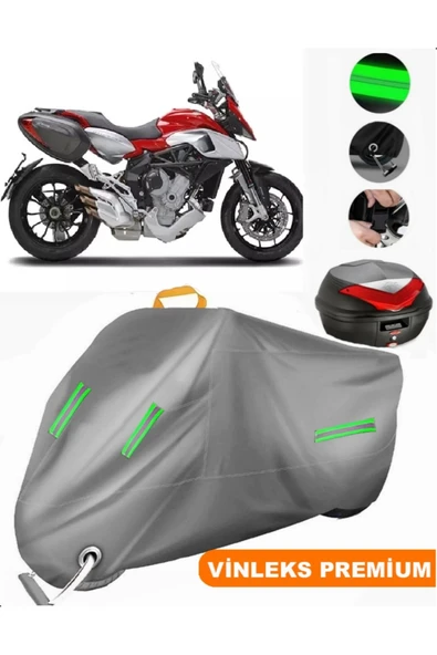 MotoEN  Vinleks Gri MV Agusta Stradale 800 Arka Çanta Uyumlu Motosiklet Brandası (Kilit Uyumlu) ürün görseli