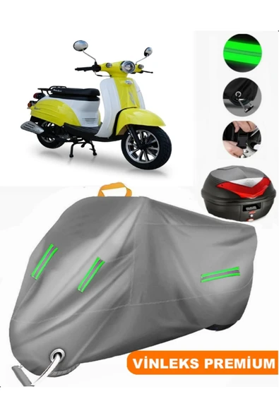 MotoEN  Vinleks Gri Motolux Vintage 50 Arka Çanta Uyumlu Motosiklet Brandası (Kilit Uyumlu) ürün görseli