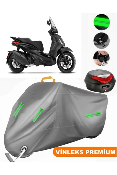 MotoEN  Vinleks Gri Piaggio Beverly 400 Arka Çanta Uyumlu Motosiklet Brandası (Kilit Uyumlu)