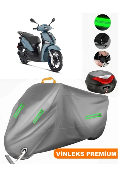 MotoEN  Vinleks Gri Piaggio Liberty 150 Arka Çanta Uyumlu Motosiklet Brandası (Kilit Uyumlu) ürün görseli 1