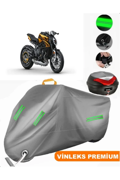 MotoEN  Vinleks Gri MV Agusta Brutale S Arka Çanta Uyumlu Motosiklet Brandası (Kilit Uyumlu)