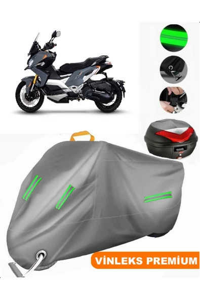 MotoEN  Vinleks Gri Peugeot XP 400 Arka Çanta Uyumlu Motosiklet Brandası (Kilit Uyumlu) ürün görseli