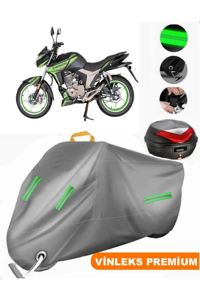 MotoEN  Vinleks Gri Mondial KD 125 F Arka Çanta Uyumlu Motosiklet Brandası (Kilit Uyumlu)