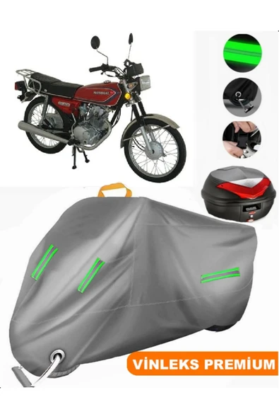 MotoEN  Vinleks Gri Mondial 125 AGK Arka Çanta Uyumlu Motosiklet Brandası (Kilit Uyumlu)