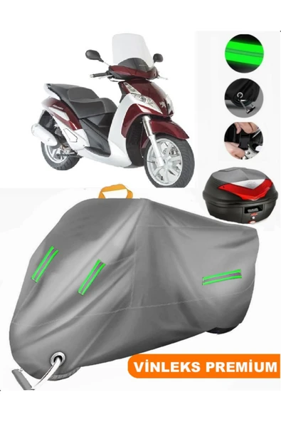 MotoEN  Vinleks Gri Peugeot Geopolis 250 Arka Çanta Uyumlu Motosiklet Brandası (Kilit Uyumlu) ürün görseli