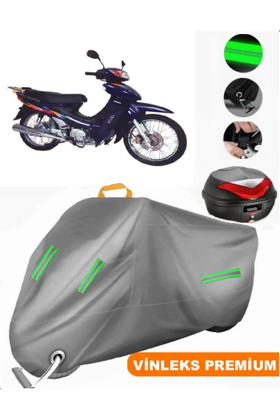 MotoEN  Vinleks Gri Mondial 110 FT Arka Çanta Uyumlu Motosiklet Brandası (Kilit Uyumlu)