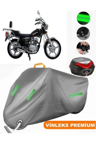 MotoEN  Vinleks Gri Mondial 125 KT Arka Çanta Uyumlu Motosiklet Brandası (Kilit Uyumlu) ürün görseli