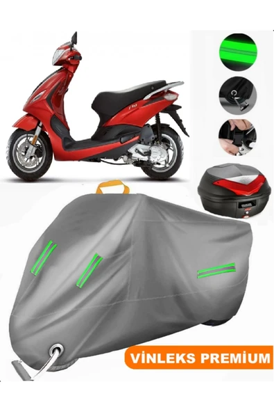 MotoEN  Vinleks Gri Piaggio FLY 125 3V Arka Çanta Uyumlu Motosiklet Brandası (Kilit Uyumlu) ürün görseli