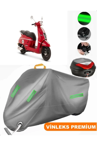 MotoEN  Vinleks Gri Peugeot Django 50 Arka Çanta Uyumlu Motosiklet Brandası (Kilit Uyumlu) ürün görseli