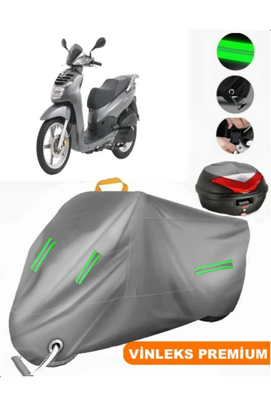 MotoEN  Vinleks Gri Peugeot LXR 200i Arka Çanta Uyumlu Motosiklet Brandası (Kilit Uyumlu) ürün görseli