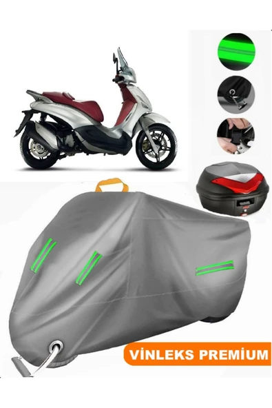 MotoEN  Vinleks Gri Piaggio Beverly 200 Arka Çanta Uyumlu Motosiklet Brandası (Kilit Uyumlu)