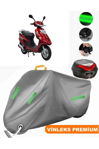MotoEN  Vinleks Gri Mondial 125 RT Arka Çanta Uyumlu Motosiklet Brandası (Kilit Uyumlu)