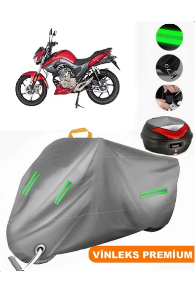 MotoEN  Vinleks Gri Mondial 125 Drift L CBS Arka Çanta Uyumlu Motosiklet Brandası (Kilit Uyumlu)