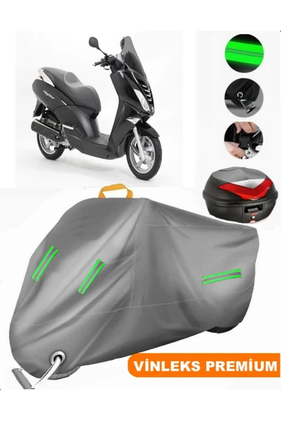 MotoEN  Vinleks Gri Peugeot Citystar 200 Arka Çanta Uyumlu Motosiklet Brandası (Kilit Uyumlu) ürün görseli