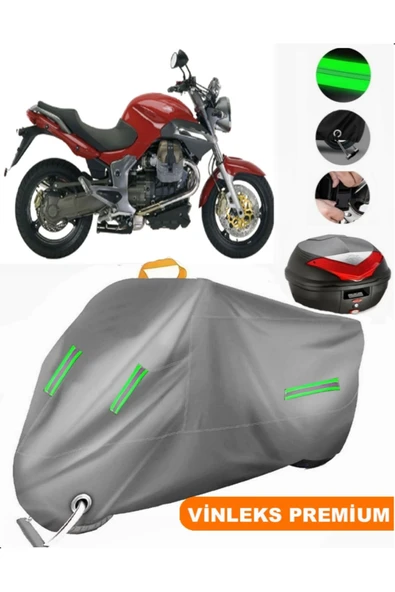 MotoEN  Vinleks Gri Moto Guzzi Breva V 1100 Arka Çanta Uyumlu Motosiklet Brandası (Kilit Uyumlu) - 1