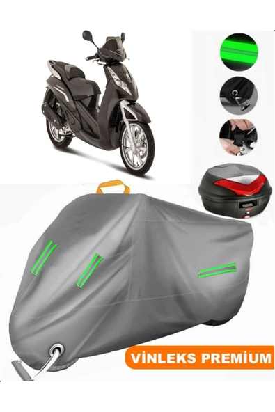 MotoEN  Vinleks Gri Peugeot Geopolis 300 Arka Çanta Uyumlu Motosiklet Brandası (Kilit Uyumlu)