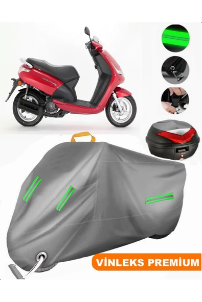 MotoEN  Vinleks Gri Peugeot Vivacity 125 Arka Çanta Uyumlu Motosiklet Brandası (Kilit Uyumlu)