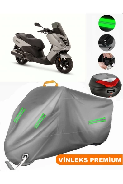 MotoEN  Vinleks Gri Peugeot Citystar 125 Arka Çanta Uyumlu Motosiklet Brandası (Kilit Uyumlu) ürün görseli