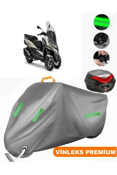 MotoEN  Vinleks Gri Piaggio MP3 530 Arka Çanta Uyumlu Motosiklet Brandası (Kilit Uyumlu)