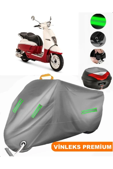 MotoEN  Vinleks Gri Peugeot Django 125 Arka Çanta Uyumlu Motosiklet Brandası (Kilit Uyumlu) ürün görseli