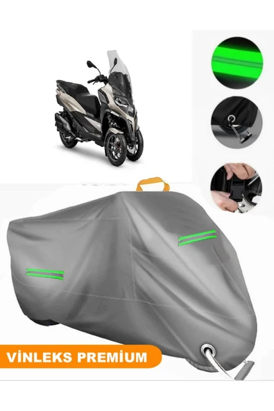 MotoEN  Vinleks Gri Piaggio MP3 530 Uyumlu Motosiklet Brandası Lüx Kalite (Kilit Uyumlu)