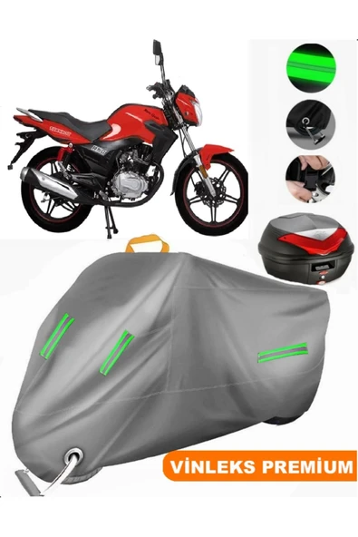 MotoEN  Vinleks Gri Ramzey QM 250 Arka Çanta Uyumlu Motosiklet Brandası (Kilit Uyumlu)
