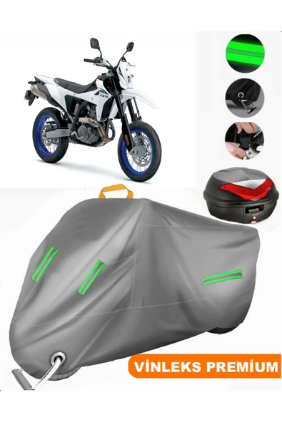MotoEN  Vinleks Gri Suzuki DR-Z4S Arka Çanta Uyumlu Motosiklet Brandası (Kilit Uyumlu)