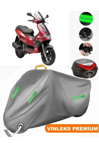 MotoEN  Vinleks Gri Piaggio Runner 180 Arka Çanta Uyumlu Motosiklet Brandası (Kilit Uyumlu) ürün görseli