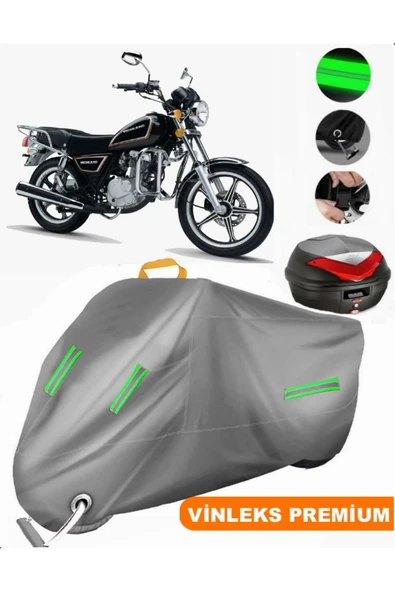 MotoEN  Vinleks Gri Ramzey QM 125 T Arka Çanta Uyumlu Motosiklet Brandası (Kilit Uyumlu)