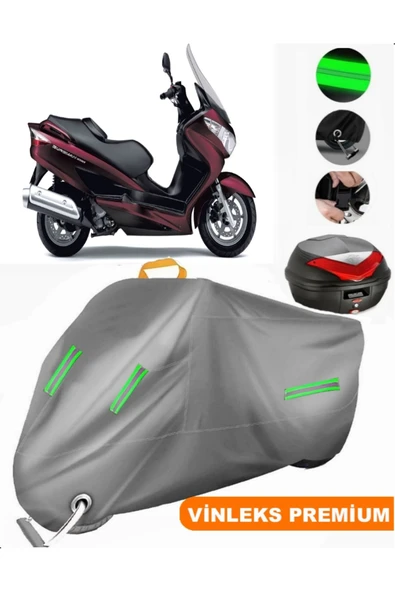 MotoEN  Vinleks Gri Suzuki Burgman 200 Arka Çanta Uyumlu Motosiklet Brandası (Kilit Uyumlu)