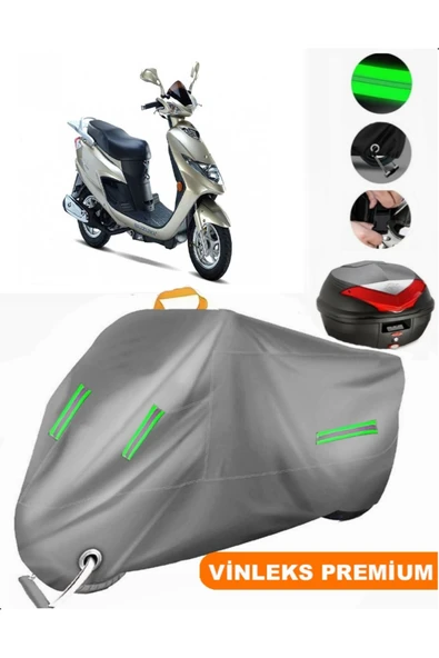 MotoEN  Vinleks Gri Suzuki AN 125 HK Arka Çanta Uyumlu Motosiklet Brandası (Kilit Uyumlu) ürün görseli