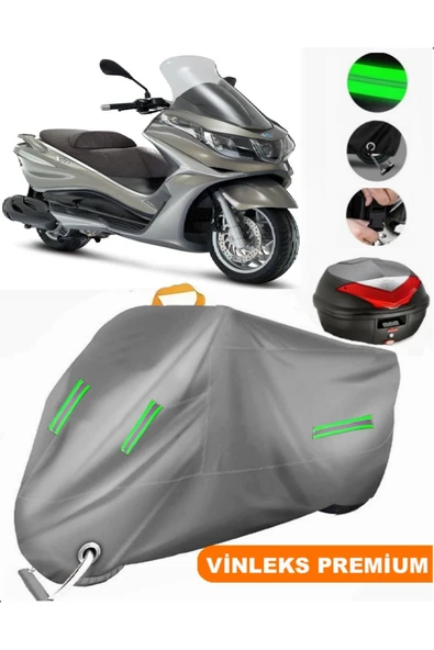 MotoEN  Vinleks Gri Piaggio X10 350 Arka Çanta Uyumlu Motosiklet Brandası (Kilit Uyumlu)