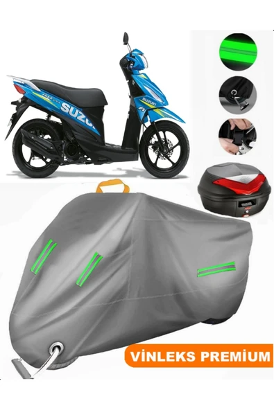 MotoEN  Vinleks Gri Suzuki Address Arka Çanta Uyumlu Motosiklet Brandası (Kilit Uyumlu)