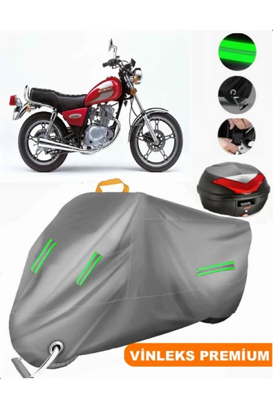 MotoEN  Vinleks Gri Suzuki GN 125 Arka Çanta Uyumlu Motosiklet Brandası (Kilit Uyumlu)