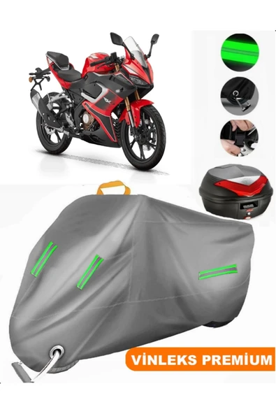 MotoEN  Vinleks Gri QJ SRK125 R Arka Çanta Uyumlu Motosiklet Brandası (Kilit Uyumlu) ürün görseli