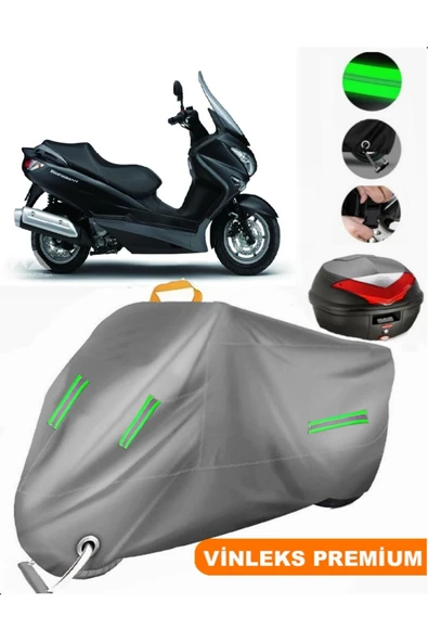 MotoEN  Vinleks Gri Suzuki Burgman UH 150 Arka Çanta Uyumlu Motosiklet Brandası (Kilit Uyumlu)