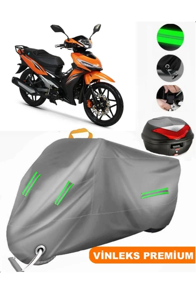 MotoEN  Vinleks Gri Rks Easy Pro 50 Arka Çanta Uyumlu Motosiklet Brandası (Kilit Uyumlu)