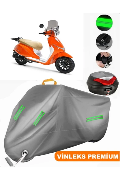 MotoEN  Vinleks Gri Rks Premium (Kilit Uyumlu) 125 Arka Çanta Uyumlu Motosiklet Brandası (Kilit Uyumlu)