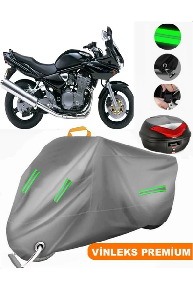 MotoEN  Vinleks Gri Suzuki GSF 600 Bandit Arka Çanta Uyumlu Motosiklet Brandası (Kilit Uyumlu)