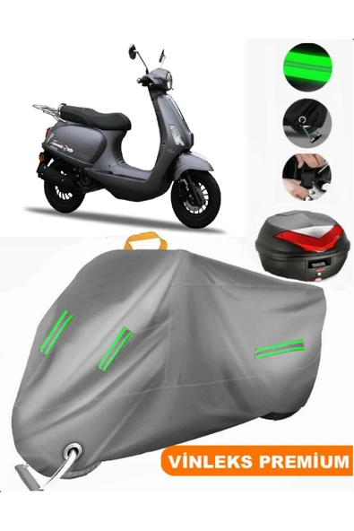 MotoEN  Vinleks Gri Stmax Bravo 50 Arka Çanta Uyumlu Motosiklet Brandası (Kilit Uyumlu)