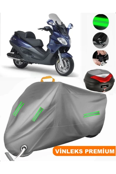 MotoEN  Vinleks Gri Piaggio X9 500 Arka Çanta Uyumlu Motosiklet Brandası (Kilit Uyumlu)