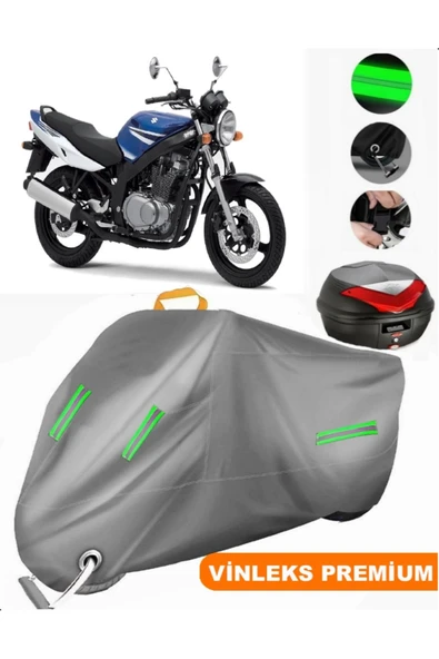 MotoEN  Vinleks Gri Suzuki GS 500 Arka Çanta Uyumlu Motosiklet Brandası (Kilit Uyumlu) ürün görseli