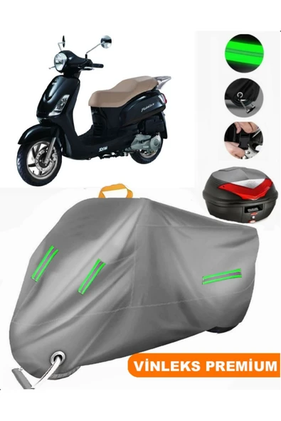MotoEN  Vinleks Gri Sym Fiddle II 125 Arka Çanta Uyumlu Motosiklet Brandası (Kilit Uyumlu)