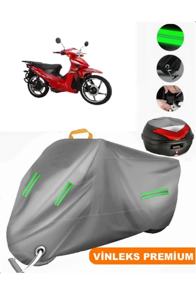 MotoEN  Vinleks Gri Vitello Leon 100 Arka Çanta Uyumlu Motosiklet Brandası (Kilit Uyumlu) ürün görseli