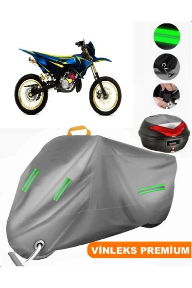 MotoEN  Vinleks Gri Yamaha  DT 80 Arka Çanta Uyumlu Motosiklet Brandası (Kilit Uyumlu) ürün görseli