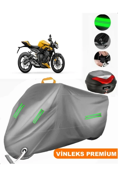 MotoEN  Vinleks Gri Triumph Street Triple R Arka Çanta Uyumlu Motosiklet Brandası (Kilit Uyumlu) ürün görseli 1
