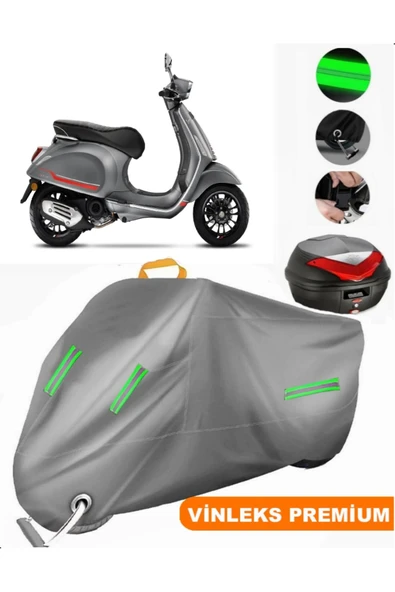 MotoEN  Vinleks Gri Vespa Sprint 50 Arka Çanta Uyumlu Motosiklet Brandası (Kilit Uyumlu) ürün görseli